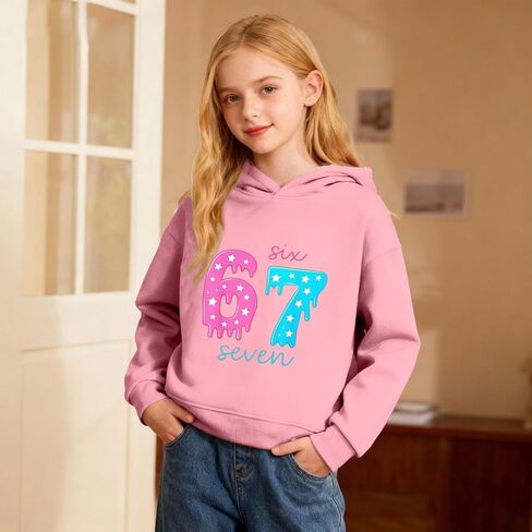 Kids 67 Hoodie Boys Girls Funny 67 Ice Cream Drip Graphic Sweatshirt Cute Preppy Long Sleeve Hooded Pullover Tops in Saudi Arabia