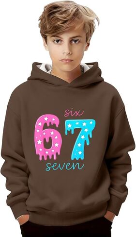 Kids 67 Hoodie Boys Girls Funny 67 Ice Cream Drip Graphic Sweatshirt Cute Preppy Long Sleeve Hooded Pullover Tops in Saudi Arabia