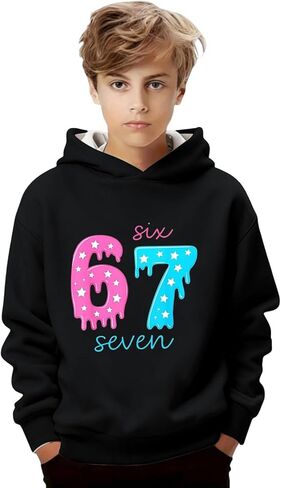 Kids 67 Hoodie Boys Girls Funny 67 Ice Cream Drip Graphic Sweatshirt Cute Preppy Long Sleeve Hooded Pullover Tops in Saudi Arabia