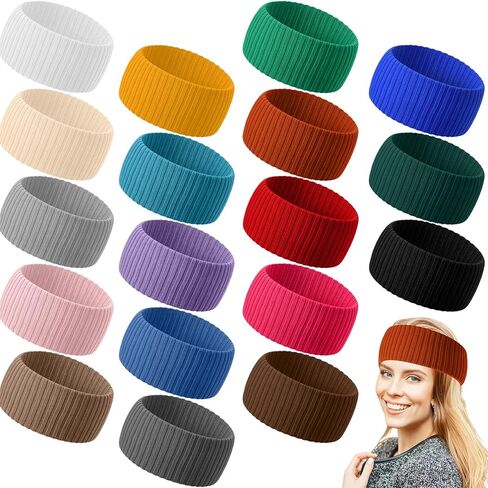 Janinka 18 Pack Winter Headbands for Women Bulk Warm Ear Warmers Knit for Women Elastic Soft Head Band Crochet Winter Hair Accessories Wide Non-slip Knit Hairband Cold Weather Daily Wear Outdoor Sport in Saudi Arabia