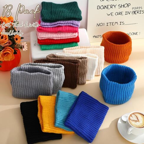 Janinka 18 Pack Winter Headbands for Women Bulk Warm Ear Warmers Knit for Women Elastic Soft Head Band Crochet Winter Hair Accessories Wide Non-slip Knit Hairband Cold Weather Daily Wear Outdoor Sport in Saudi Arabia
