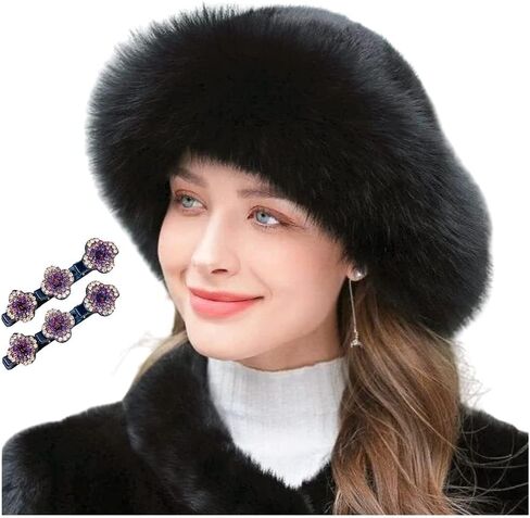 Ujicde Women's Faux Fur Fashion Hat for Winter, Russian Style Warm Cap Hat Faux Fur Headband in Saudi Arabia