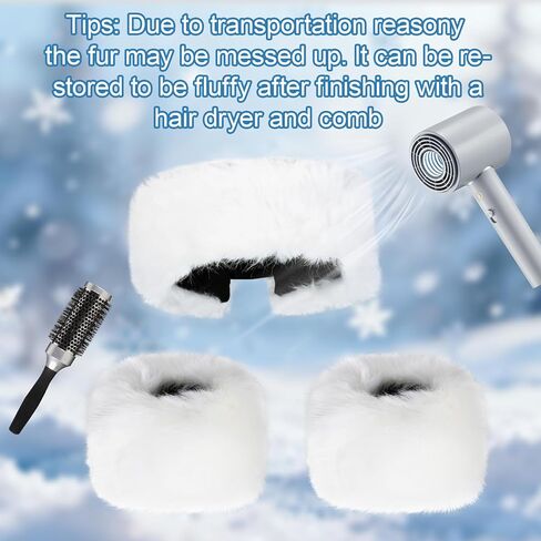 hoyuwak 3 Pieces Faux Fur Headband Set Includs Short Faux Fur Leg Warmers Headband Furry Wrist Cuff Warmers for Women Winter in Saudi Arabia
