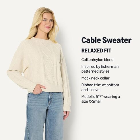 Amazon Essentials (Demi's Pick) Women's Relaxed-Fit Cable Crewneck Sweater in Saudi Arabia