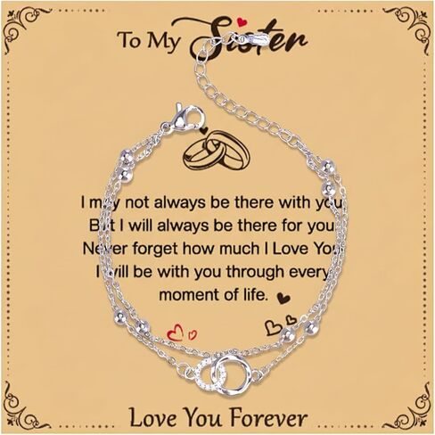 Sister Birthday Bracelets Sterling Silver Interlocking 2 Circles Cute Birthday Gift for Women Sisters Birthday Christmas Valentine's Day in Saudi Arabia