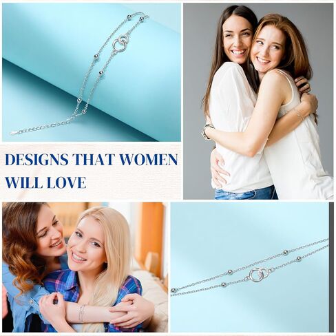 Sister Birthday Bracelets Sterling Silver Interlocking 2 Circles Cute Birthday Gift for Women Sisters Birthday Christmas Valentine's Day in Saudi Arabia