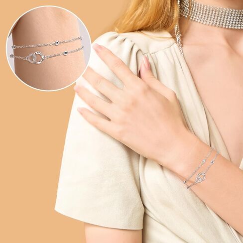 Sister Birthday Bracelets Sterling Silver Interlocking 2 Circles Cute Birthday Gift for Women Sisters Birthday Christmas Valentine's Day in Saudi Arabia