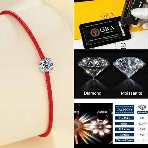 Red String Bracelet for Protection with GRA-Certified Moissanite – 925 Sterling Silver Lucky Charm, Adjustable Unisex Gift for Good Luck & Positive Energy in Saudi Arabia