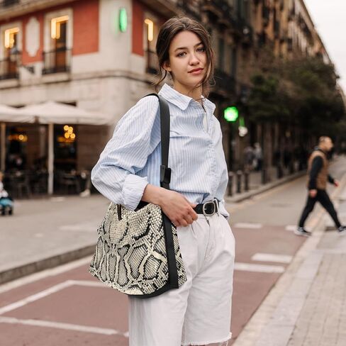 ALAZA Black White Snake Print Animal Womens Tote Bag Leather Shoulder Bag For Women Men Large Hobo Cross Body Bags Handbag in Saudi Arabia