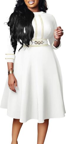 Elainone Women 3/4 Sleeve A-line Wedding Guest Dress Church Semi Formal Casual Midi Dresses for Cocktail Prom Tea Party in Saudi Arabia