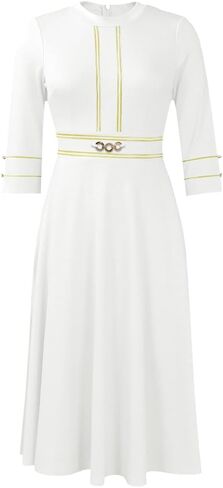 Elainone Women 3/4 Sleeve A-line Wedding Guest Dress Church Semi Formal Casual Midi Dresses for Cocktail Prom Tea Party in Saudi Arabia