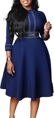Elainone Women 3/4 Sleeve A-line Wedding Guest Dress Church Semi Formal Casual Midi Dresses for Cocktail Prom Tea Party in Saudi Arabia