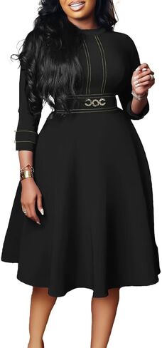 Elainone Women 3/4 Sleeve A-line Wedding Guest Dress Church Semi Formal Casual Midi Dresses for Cocktail Prom Tea Party in Saudi Arabia