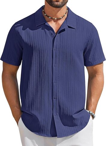COOFANDY Men's Short Sleeve Casual Button Down Shirts Textured Summer Beach Shirt in Saudi Arabia