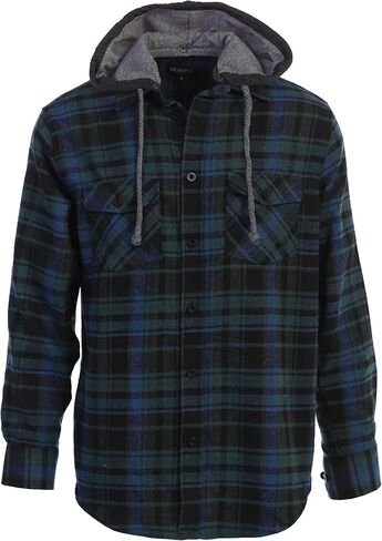 Gioberti Men's Removable Hoodie 100% Cotton Plaid Checkered Flannel Button Down Shirt in Saudi Arabia