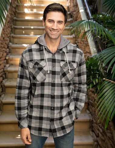 Gioberti Men's Removable Hoodie 100% Cotton Plaid Checkered Flannel Button Down Shirt in Saudi Arabia