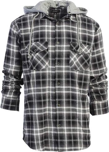 Gioberti Men's Removable Hoodie 100% Cotton Plaid Checkered Flannel Button Down Shirt in Saudi Arabia