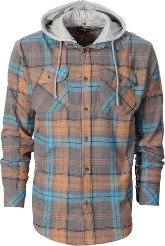 Gioberti Men's Removable Hoodie 100% Cotton Plaid Checkered Flannel Button Down Shirt in Saudi Arabia