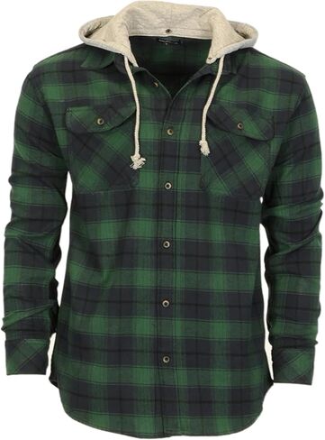 Gioberti Men's Removable Hoodie 100% Cotton Plaid Checkered Flannel Button Down Shirt in Saudi Arabia