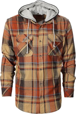 Gioberti Men's Removable Hoodie 100% Cotton Plaid Checkered Flannel Button Down Shirt in Saudi Arabia