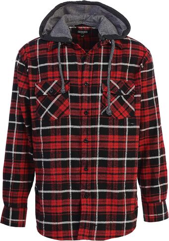 Gioberti Men's Removable Hoodie 100% Cotton Plaid Checkered Flannel Button Down Shirt in Saudi Arabia