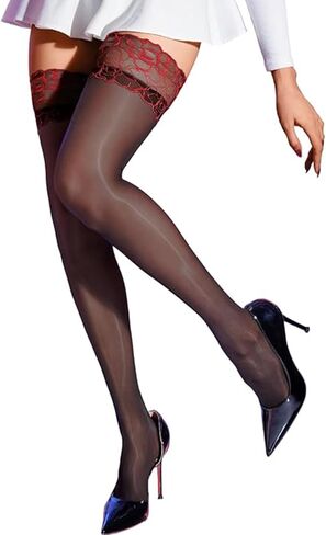 Thigh High Stockings for Women Sexy Ultrathin 0 Denier Silky Shimmer Stockings Silicone Lace Tights for Women in Saudi Arabia