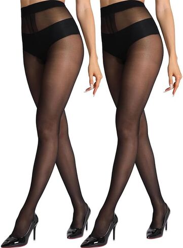 2 أزواج من الجوارب الشفافة للنساء 20D T-Crotch جوارب طويلة سوداء غير ممزقة رفيعة للغاية معززة عالية الخصر in Saudi Arabia