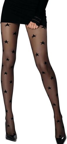 1 Pair Women's Skin-Friendly Breathable Ultra-Thin New Vintage Pentagram Print Black Pantyhose in Saudi Arabia