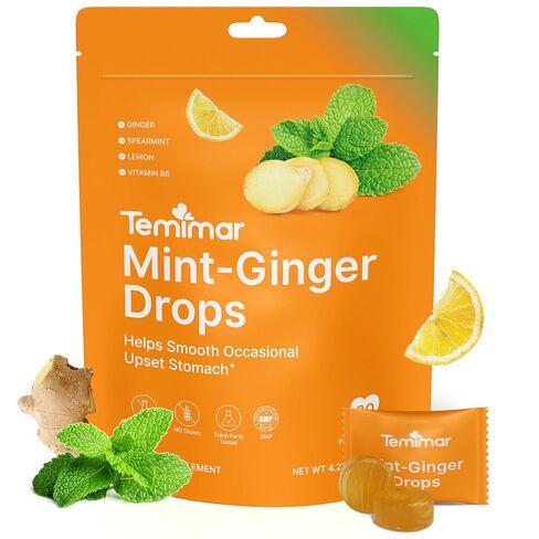 Nausea Relief for Pregnant Women, Ginger Candy Drops for Motion Sickness & Morning Sickness Relief, Added Vitamin B6 for Pregnancy Nausea Relief, Spearmint Flavor, 30 Individually Lozenges in Saudi Arabia