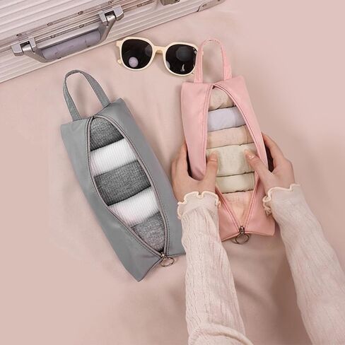 Travel Underwear Organize Storage Bag, Multi-function Cosmetic Bag, Portable Zipper Toiletry Bag, Cube Socks Packing Bags for Man and Women, Pink+Grey in Saudi Arabia