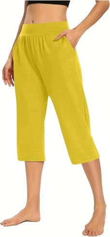 Capris for Women Dressy Casual Pull On Stretchy Lightweight Capri Pants Breathable Elastic High Waisted Lounge Pants in Saudi Arabia