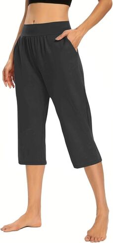 Capris for Women Dressy Casual Pull On Stretchy Lightweight Capri Pants Breathable Elastic High Waisted Lounge Pants in Saudi Arabia