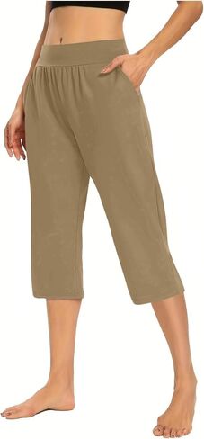 Capris for Women Dressy Casual Pull On Stretchy Lightweight Capri Pants Breathable Elastic High Waisted Lounge Pants in Saudi Arabia