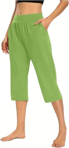 Capris for Women Dressy Casual Pull On Stretchy Lightweight Capri Pants Breathable Elastic High Waisted Lounge Pants in Saudi Arabia