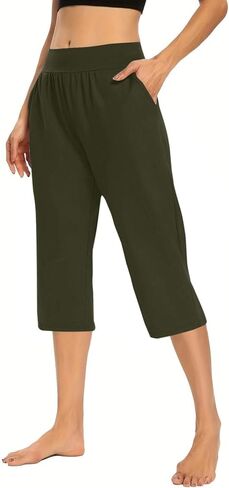 Capris for Women Dressy Casual Pull On Stretchy Lightweight Capri Pants Breathable Elastic High Waisted Lounge Pants in Saudi Arabia