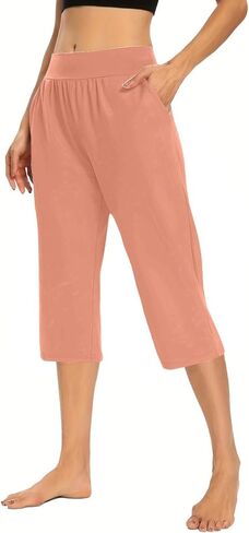 Capris for Women Dressy Casual Pull On Stretchy Lightweight Capri Pants Breathable Elastic High Waisted Lounge Pants in Saudi Arabia