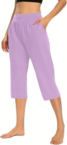 Capris for Women Dressy Casual Pull On Stretchy Lightweight Capri Pants Breathable Elastic High Waisted Lounge Pants in Saudi Arabia