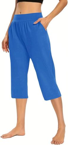 Capris for Women Dressy Casual Pull On Stretchy Lightweight Capri Pants Breathable Elastic High Waisted Lounge Pants in Saudi Arabia