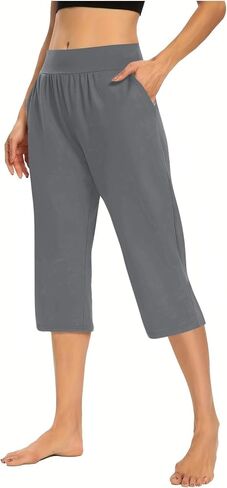 Capris for Women Dressy Casual Pull On Stretchy Lightweight Capri Pants Breathable Elastic High Waisted Lounge Pants in Saudi Arabia