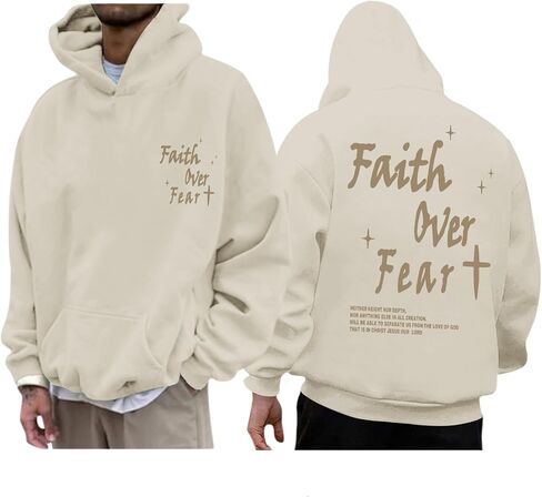 Christian Faith Over Fear Hoodie for Men Inspirational Religious Jesus Sweatshirt Vintage Bible Verse Graphic Pullover in Saudi Arabia