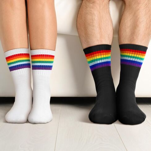 6 Pairs Striped Socks Adult Crew Cotton Rainbow Stripe Athletic Casual Socks for Women and Men Multicolored Unisex Matching in Saudi Arabia