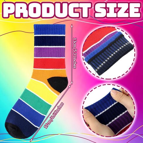 6 Pairs Striped Socks Adult Crew Cotton Rainbow Stripe Athletic Casual Socks for Women and Men Multicolored Unisex Matching in Saudi Arabia