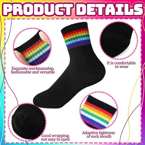 6 Pairs Striped Socks Adult Crew Cotton Rainbow Stripe Athletic Casual Socks for Women and Men Multicolored Unisex Matching in Saudi Arabia