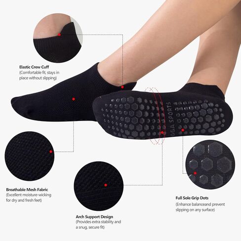 Grip Socks for Women Non Slip Pilates Socks for Pilates, Barre, Barefoot, Hospital Anti Skid Ankle Yoga Socks in Saudi Arabia