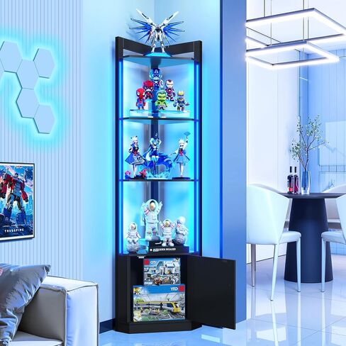 5-Tier Display Cabinet, 65" Tall Corner Shelf Stand with Storage, RGBWIC LED Light, Remote & APP Control, Adjustable Brightness/Color Temp, Floor Lamp Shelves for Living Room in Saudi Arabia