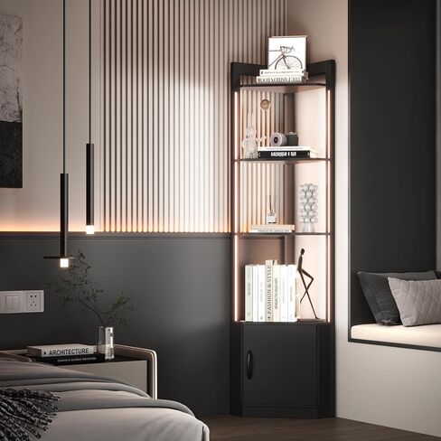 5-Tier Display Cabinet, 65" Tall Corner Shelf Stand with Storage, RGBWIC LED Light, Remote & APP Control, Adjustable Brightness/Color Temp, Floor Lamp Shelves for Living Room in Saudi Arabia