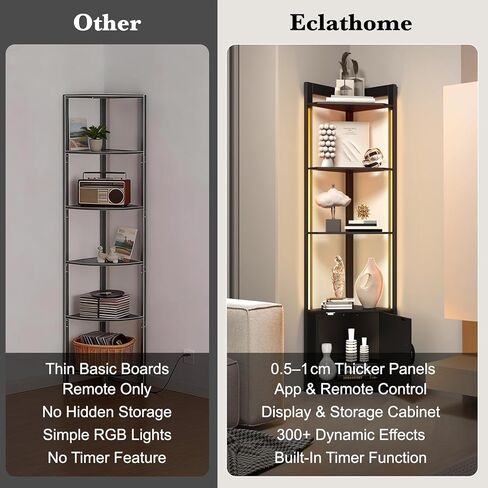 5-Tier Display Cabinet, 65" Tall Corner Shelf Stand with Storage, RGBWIC LED Light, Remote & APP Control, Adjustable Brightness/Color Temp, Floor Lamp Shelves for Living Room in Saudi Arabia