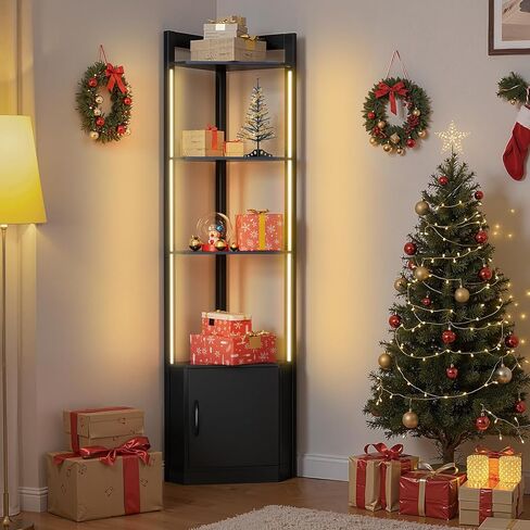 5-Tier Display Cabinet, 65" Tall Corner Shelf Stand with Storage, RGBWIC LED Light, Remote & APP Control, Adjustable Brightness/Color Temp, Floor Lamp Shelves for Living Room in Saudi Arabia