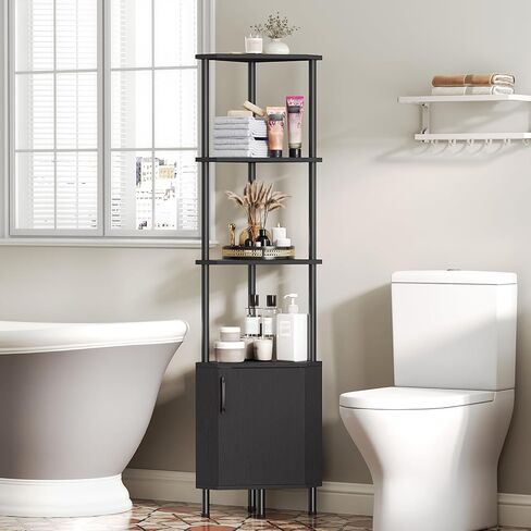 HOOBRO Corner Cabinet with LED Light, Corner Shelf Stand with Storage and Doors, 5-Tier Industrial Corner Bookshelf, 59" Tall Display Rack Shelf, for Living Room, Kitchen, Black BB147DCJ01 in Saudi Arabia