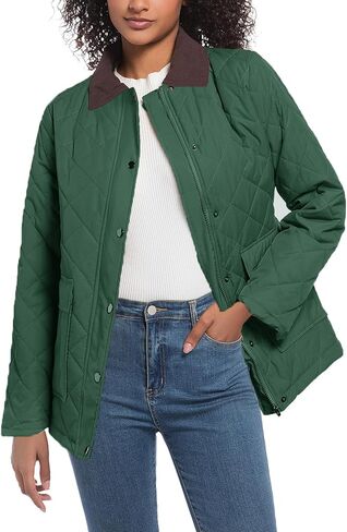 Quilted Barn Jacket for Women Corduroy Collar Lightweight Puffer Jackets Casual Winter Coat with Pockets in Saudi Arabia